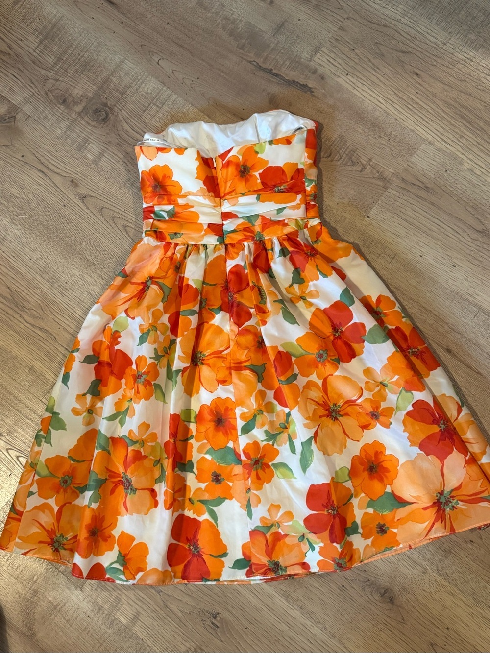 David’s Bridal Strapless Floral Dress Orange White Size 2 - Picture 5 of 6